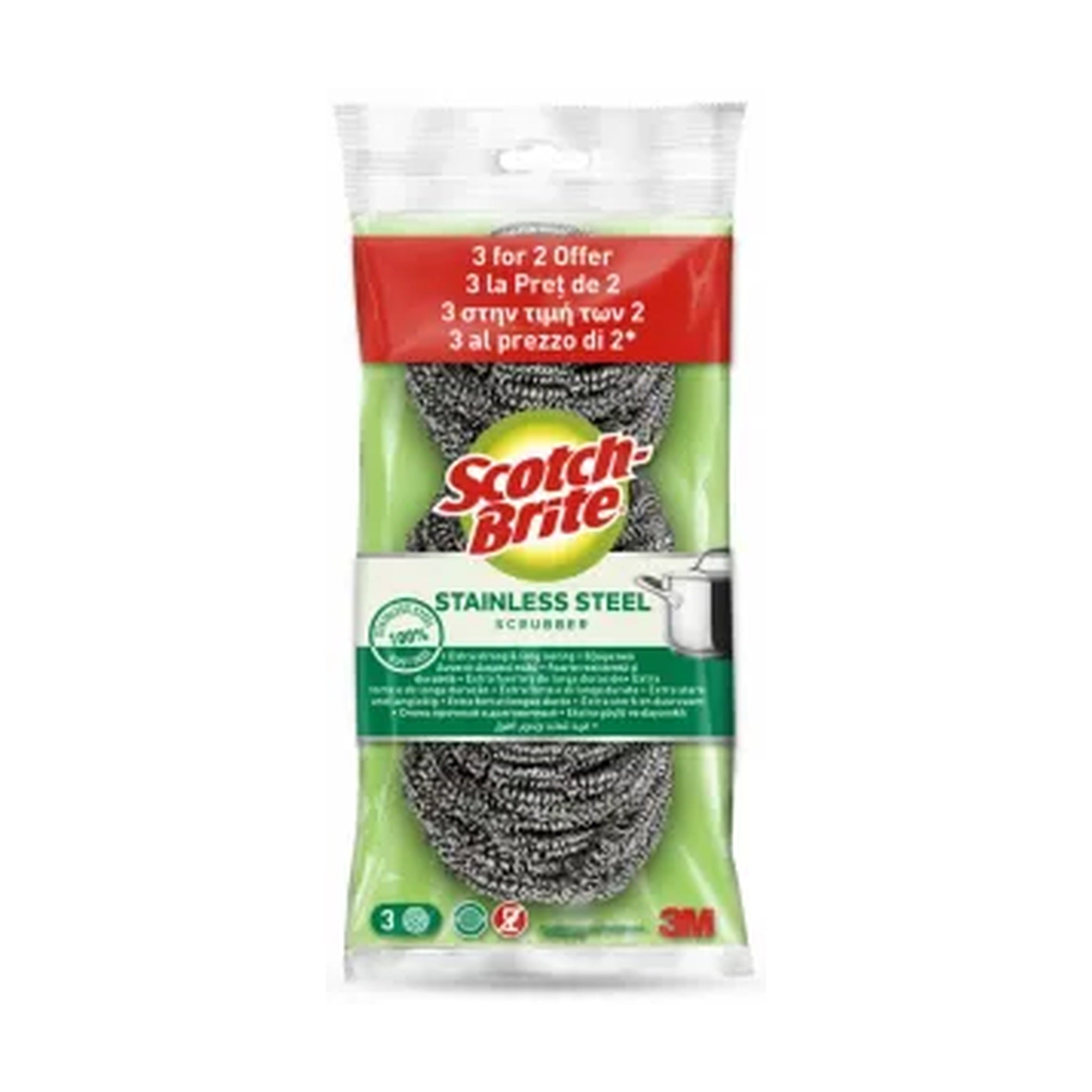 SCOTCH-BRITE PAGLIETTE IN ACCIAIO INOX 3 PZ