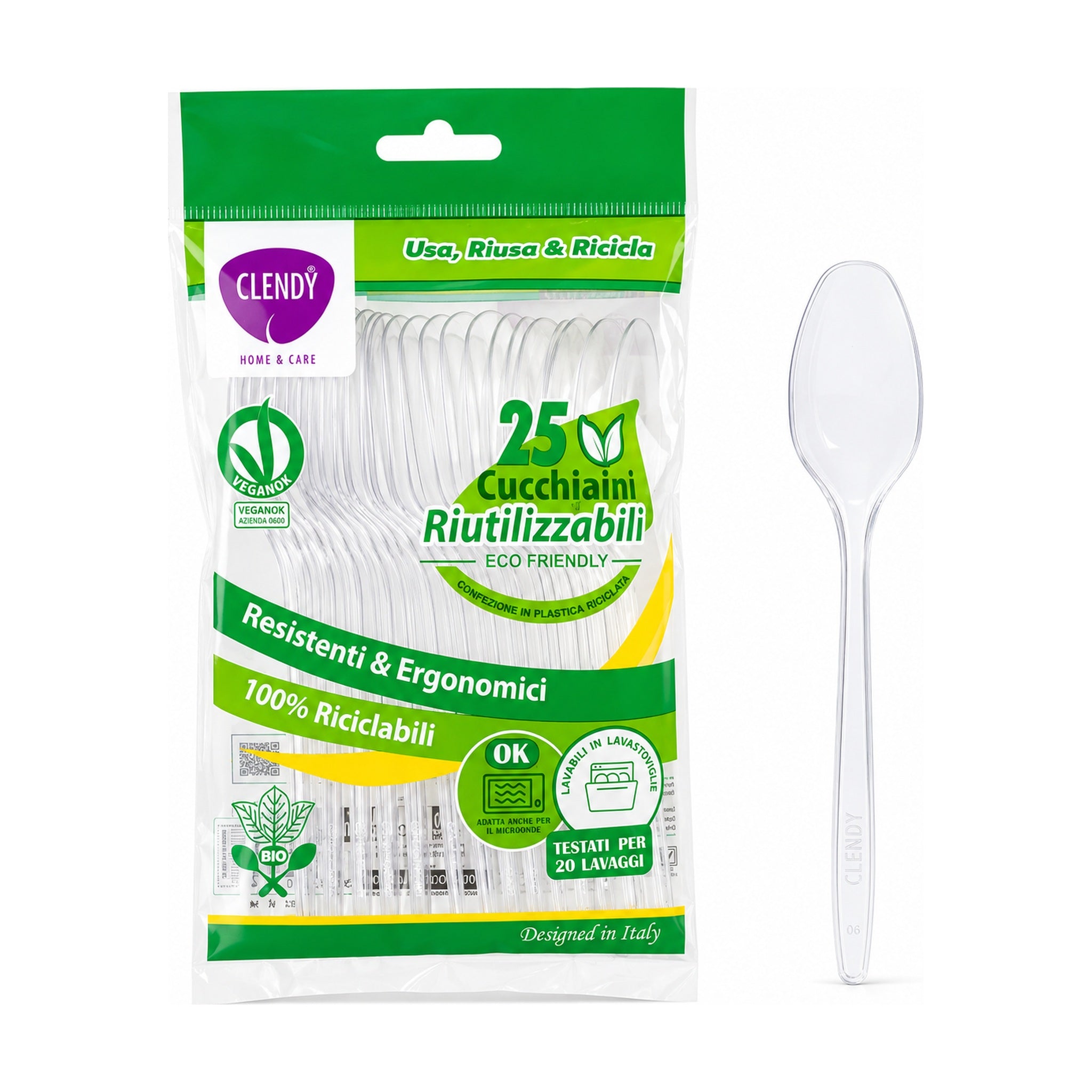 CLENDY CUCCHIAINI RIUTILIZZABILI TRASPARENTI 50 PZ