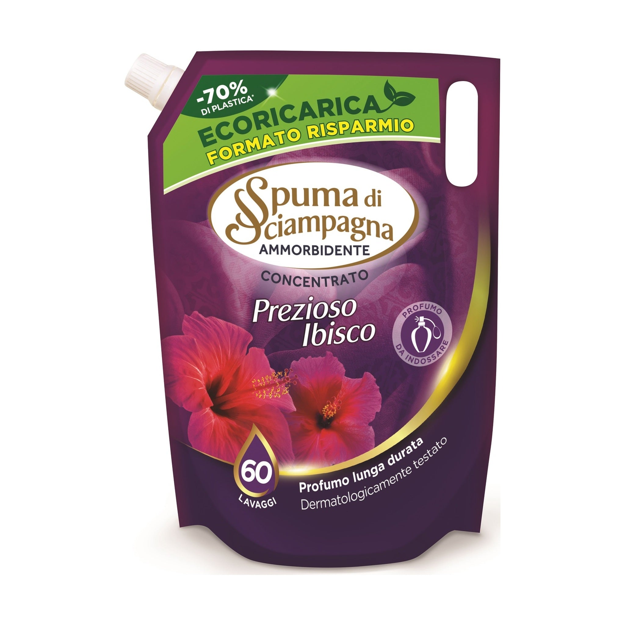 SPUMA DI SCIAMPAGNA ECORICARICA AMMORBIDENTE CONCENTRATO 60 LAVAGGI 1 2 LT PREZIOSO IBISCO